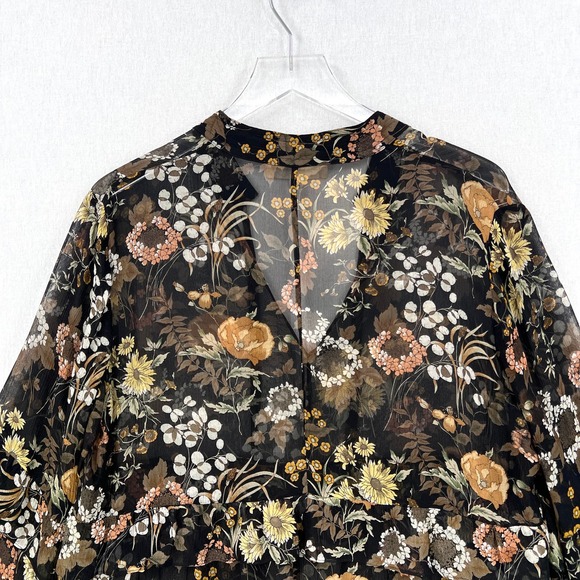 ROBERT RODRIGUEZ Floral Print Tiered Ruffled Dress Womens Large Black Sheer - Picture 6 of 16